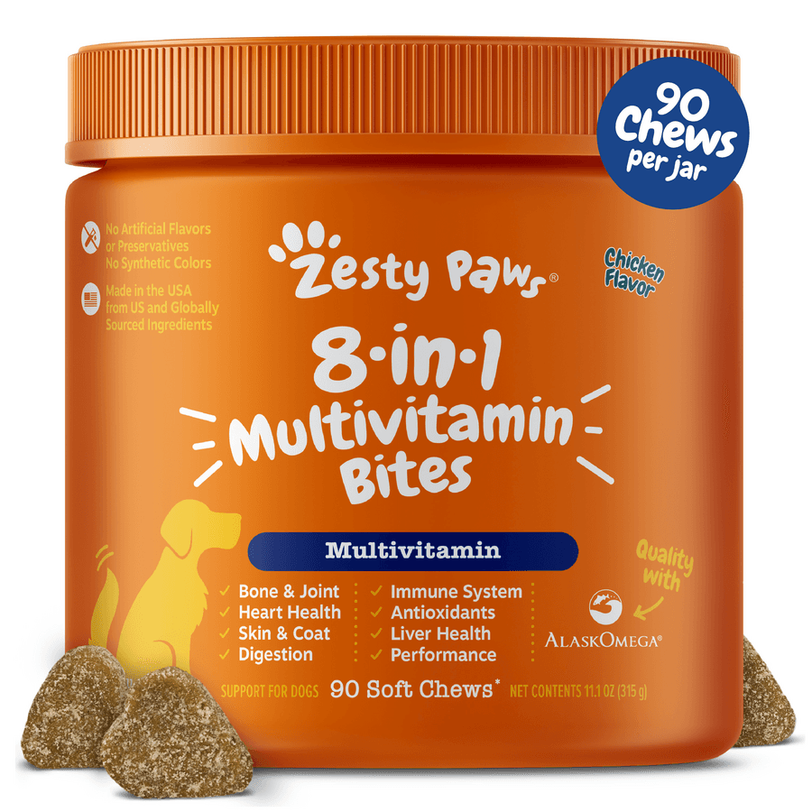 Zesty Paws 8-in-1 Multivitamin Bites for Dogs - Chicken Flavor, 90 Soft Chews